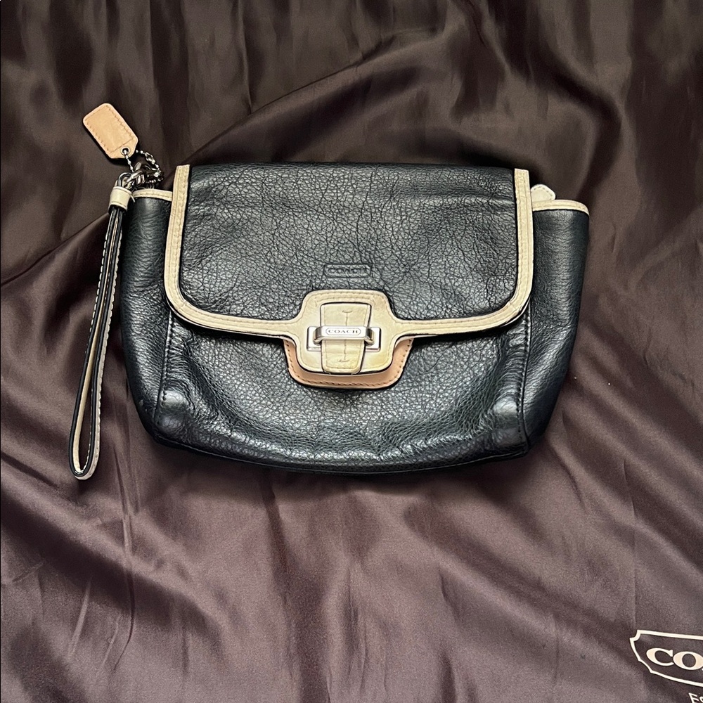 Coach Black and Cream Leather Wristlet